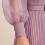 piliseli omuzu taşlı organze tül abiye 7374