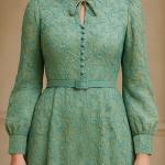 Kemerli Uzun Kollu Çiçek Desenli Astarlı Şık Elbise