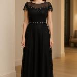 Uzun Kollu Dantel Detaylı Piliseli Şifon Abiye Elbise